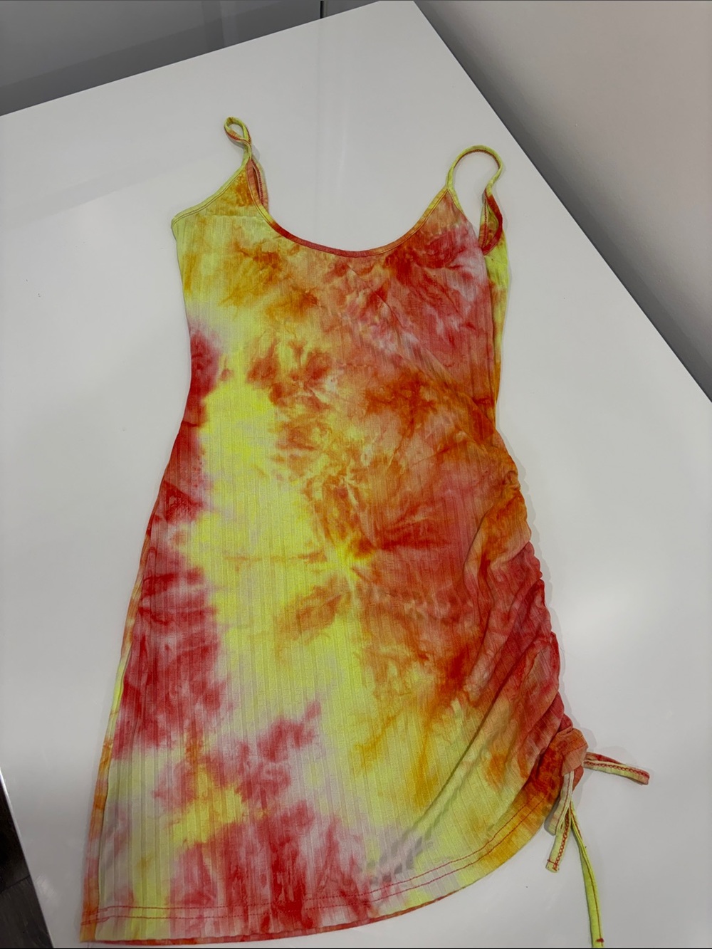 Tie-Dye Spaghetti Strap Slip Dress - Red & Yellow